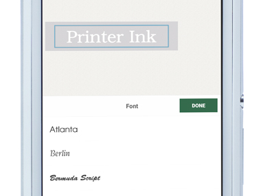 Aplikace P-touch Design & Print zobrazuje upravovaný popisek (změna písma)